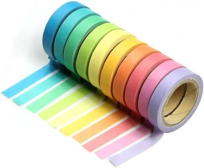 10 Rolls Chic Washi Tape Colorful Rainbow Design Removable Decorative Tape for DIY Stationery Wrapping Photo Album (Random Color) - Image 1