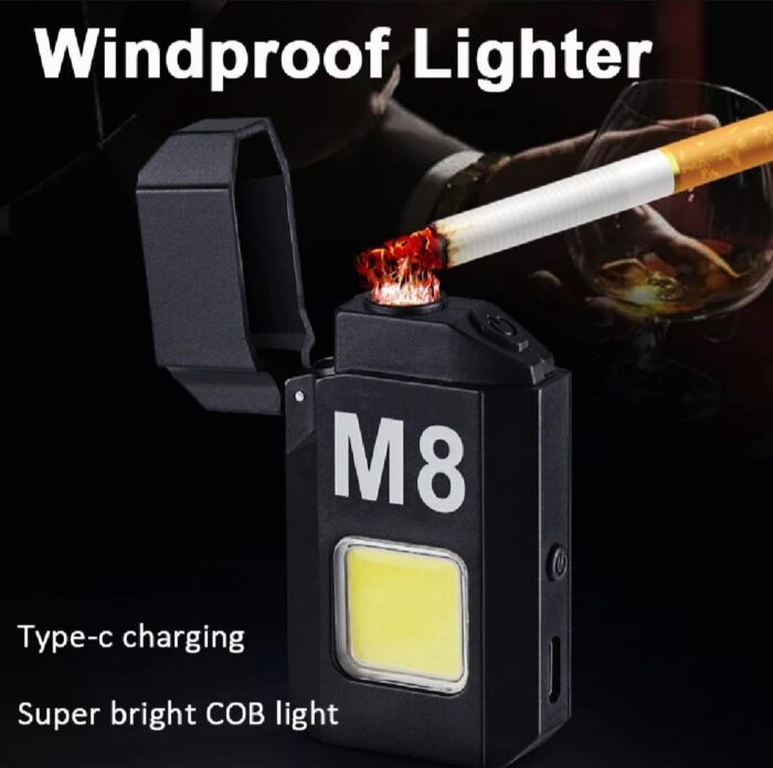 DH-001 COB Led Flashlight With Lighters Dual Arc Pulse Flameless Lighter Type C Rechargeable Lighter Work Light Mini Light Men's Gift | Dual Arc Pulse Flameless Lighter - Image 1