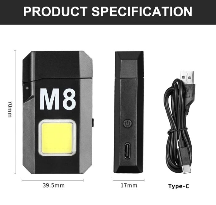 COB Led Flahlight With Lighters Dual Arc Pulse Flameless Lighter Type C Rechargeable Lighter Work Light Mini Light Men's Gift - Image 7