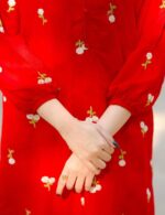 2 Pcs Petal Embroidery Stitched  suit Party Wear For Women (red) Medium - Image 9