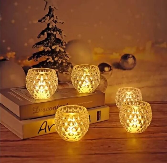 Amber Shine Crystal TeaLight Candle Holder for home and office decor Cell operated - Image 2