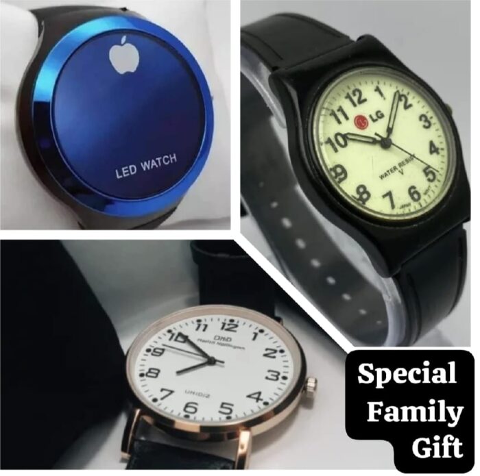 WhatsApp-Image-2025-02-19-at-12.03.17-AM.jpeg Family Gift Pack of 3 Watches | Best Quality Watches | Daniel Wellington Watch + LG Quartz Watch + Apple Logo Digital Watch | Watches ( Without Box ) (Random Color) - Image 1