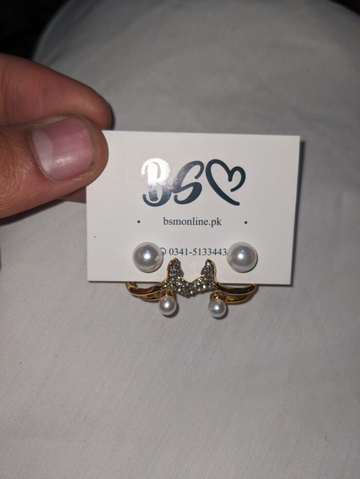 Korean Golden Fishtail Fashion Stud Earrings For Women Jewelry Trendy Simulated Pearl Butterfly Earrings Piercing - Image 2