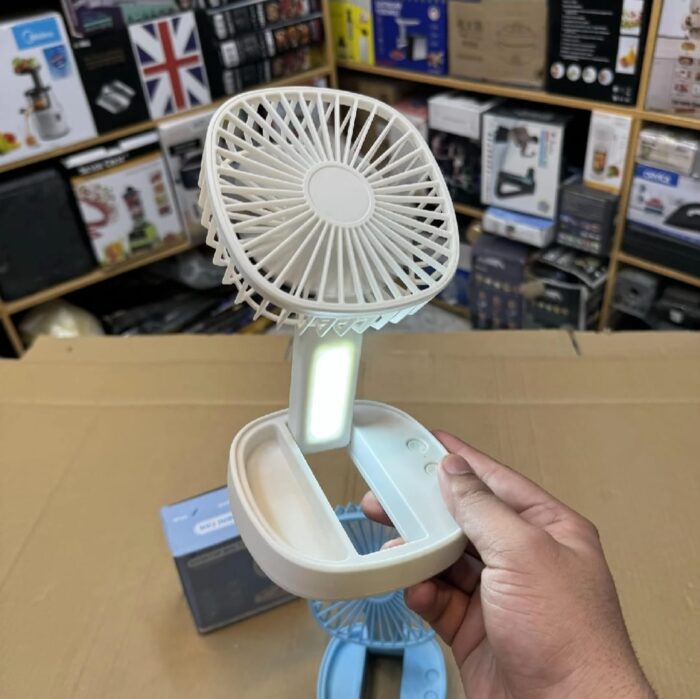 Mini 2 in 1 Portable Fan with LED Light, USB Rechargeable |  7 Inch Portable Travel Fan | Desk Fan 3 Speeds Folding Table Fan Quiet 185° Rotation USB Plug-In - Image 3