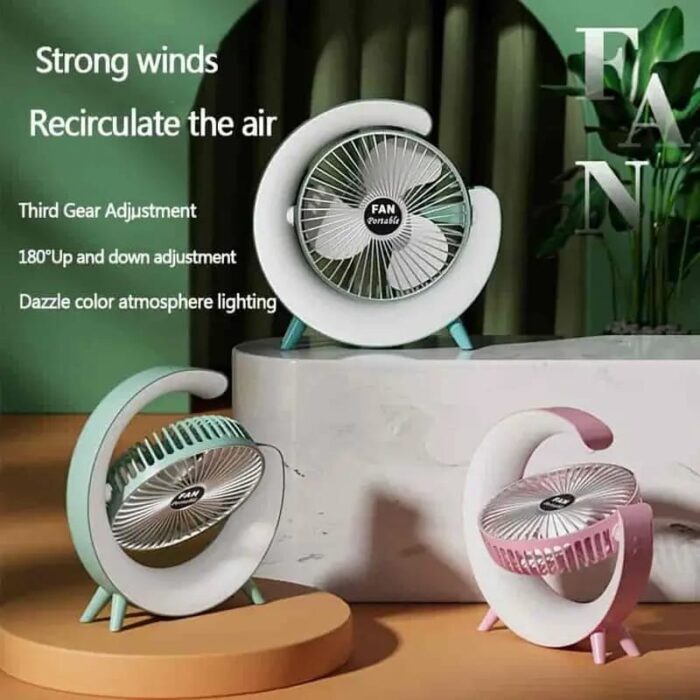 Portable Mini G Light Rechargeable Desk Fan with LED Colorful Light | Table Fan | USB Charging Fan | 4-Hours Battery Backup | 3 Fan Speed | Perfect for Home Office & Travel (random color) - Image 2