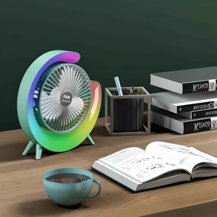 Portable Mini G Light Rechargeable Desk Fan with LED Colorful Light | Table Fan | USB Charging Fan | 4-Hours Battery Backup | 3 Fan Speed | Perfect for Home Office & Travel (random color)