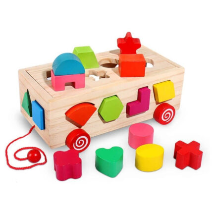 Montessori Shape Sorter Wooden Pull Along Toy Car Learning Adventure For Kids