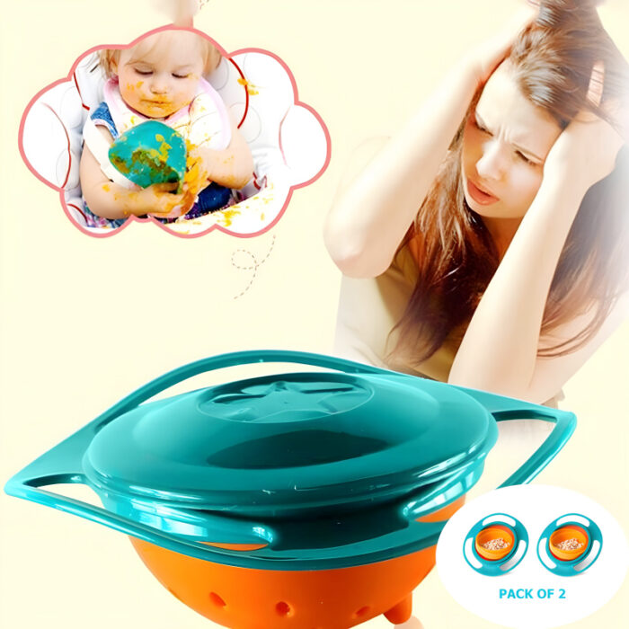 Pack Of 2 Universal Gyro Bowls: 360° Rotate Spill-Proof Baby Feeding Dish Tableware - Image 2