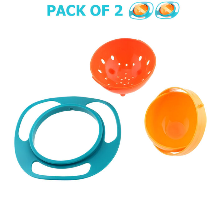 Pack Of 2 Universal Gyro Bowls: 360° Rotate Spill-Proof Baby Feeding Dish Tableware - Image 3