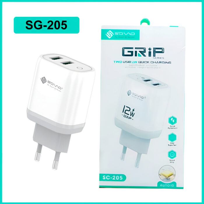 SOVO SG-205 Grip Series Dual Port 12W Quick Charger with Smart Chip & Fireproof Safety Enclosure - Image 1