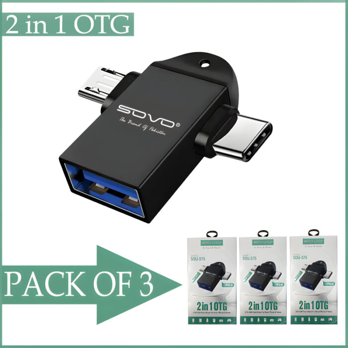 SOVO SOU-375 Pack Of 3 Pcs (2 In 1) OTG Card Reader MICRO + TYPE C - Image 1
