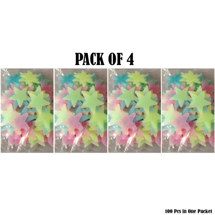 Pack Of 4 x 100 Pcs Glow In The Dark Stars Wall Stickers - Image 3
