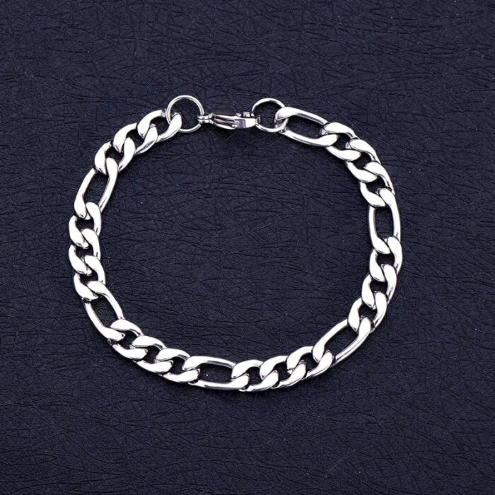 Durable & Glossy Finish Men's Solid Stainless Steel Figaro Chain Bracelet - Image 1