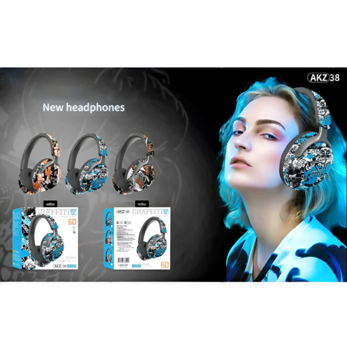 AKZ-38 Graffiti Style Wireless Bluetooth Headphones with 6D Stereo Sound & Built-in Mic - Image 9