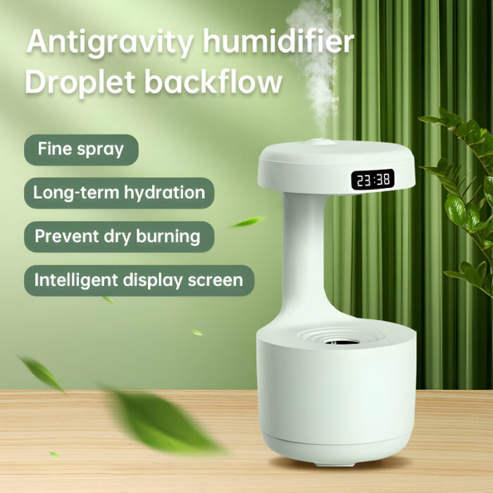 600ml Anti-Gravity Cool Mist Humidifier With Clock & Aroma Diffuser For Office And Bedroom - Image 1