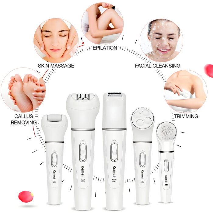 Kemei KM-2199 Multi-Functional Rechargeable Epilator: 5-In-1 Beauty Tools Kit For Women - Image 15