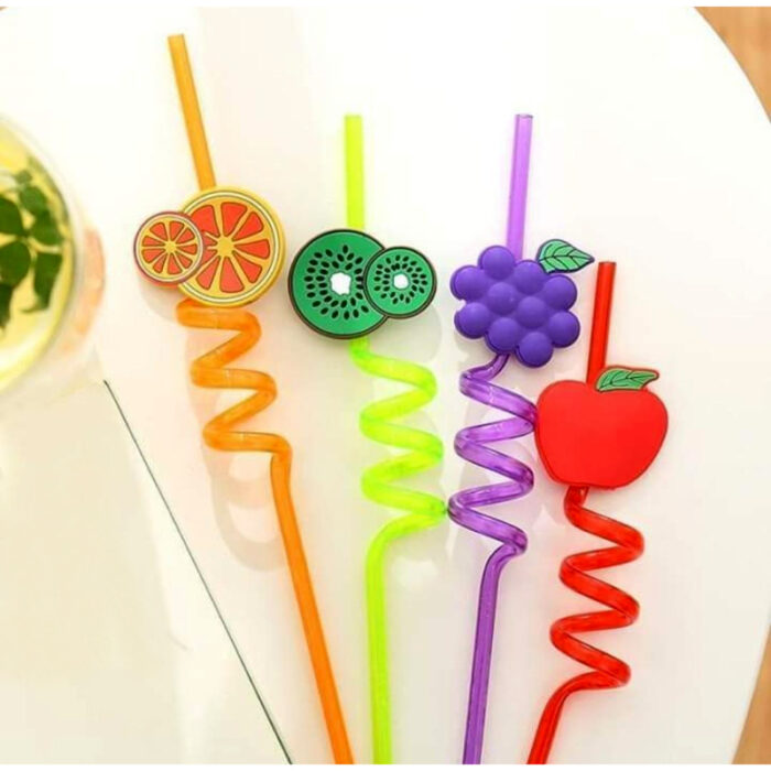 Pack Of 4 PCs Re-Usable Plastic Fruits Acrylic Drinking Straws - Image 7
