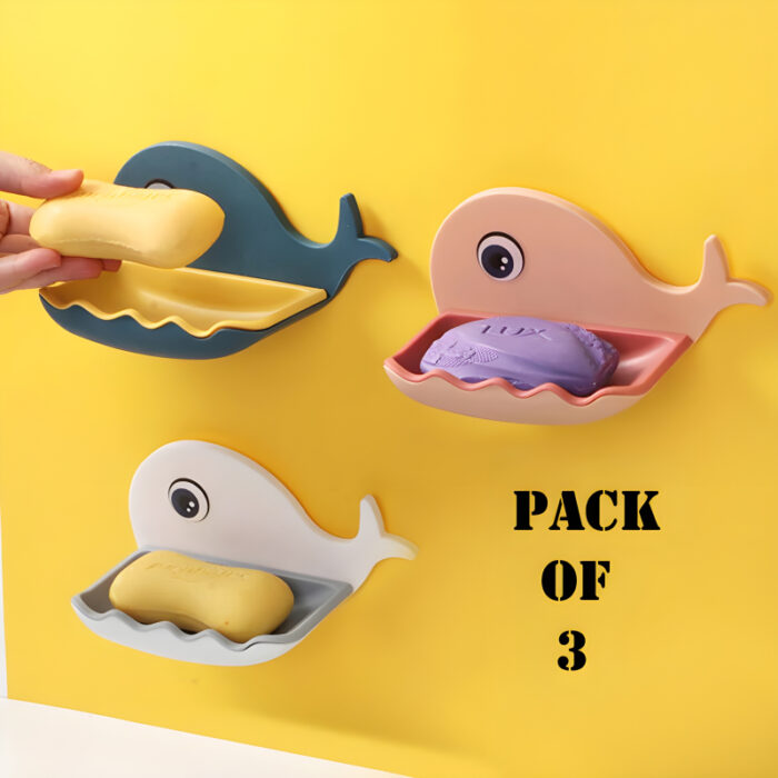 Pack Of 3 Fish-Shaped Double-Layer Adhesive Waterproof Soap Bar Holder Stand Rack For Bathroom, Shower, And Kitchen Walls - Image 2