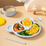 5 Pcs Bear Plate Set - Cartoon compartment dinner plate | Includes Divided Plate, Fork & Spoon, Perfect For Toddlers & Preschoolers (Random color) - Image 6