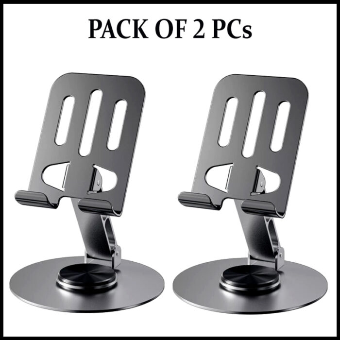 2 Pcs 360° Rotatable Metal Phone & Tablet Stands, Adjustable Foldable and Durable Desktop Holders - Image 2