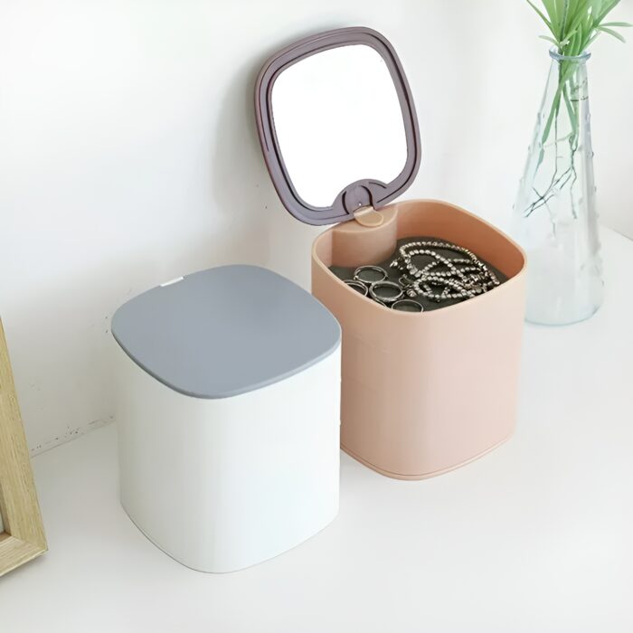 360° Rotating Jewelry Storage Box 4 Layers Portable Travel Jewellery Organizer with mirror - imported china (Random color) - Image 3