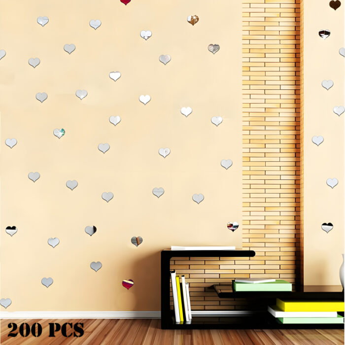 200 Pieces Mini 3D Heart-Shaped Acrylic Mirror Wall Stickers For Decorative Home Enhancement - Image 2