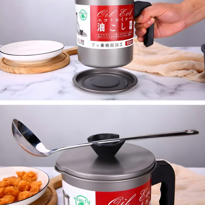 Stainless Steel 1.4-Liter Cooking Oil Strainer Pot with Filter and Thick Chassis for Efficient Grease Filtration - Image 6