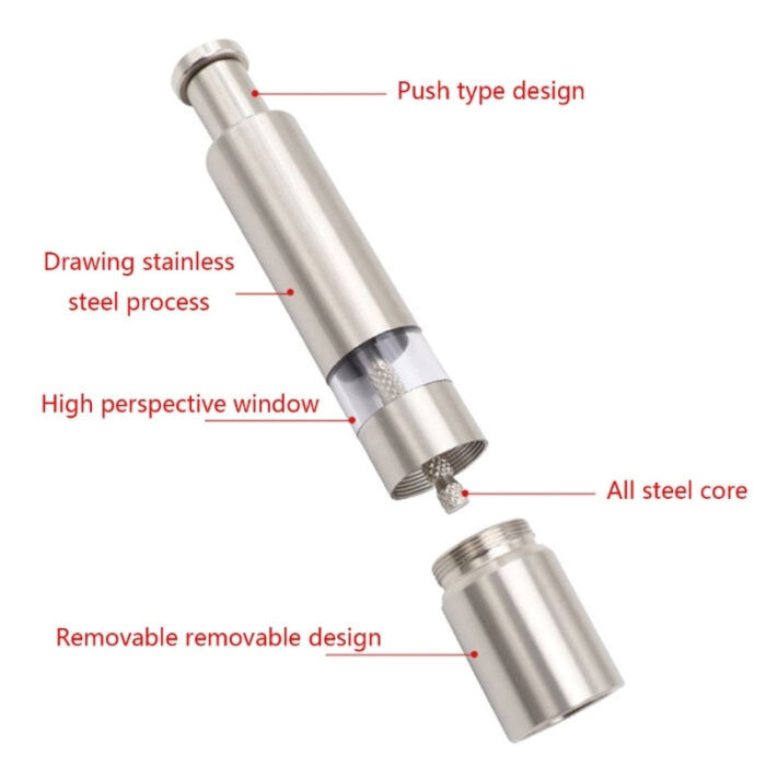 One Handed Operation Thumb Push High Quality Stainless Steel Spice Grinder - Image 12
