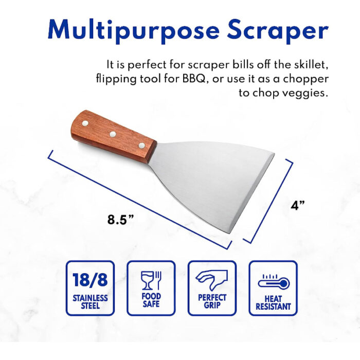 Multi-Purpose Wooden Handle Stainless-Steel Slant Edges Scraper - Image 9