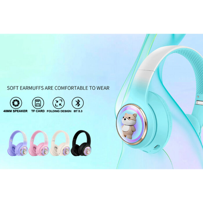 AKZ-52 Cute Cartoon Bluetooth 5.3 Wireless Headphones with HiFi Sound, TF Card Slot and Foldable Design - Image 11