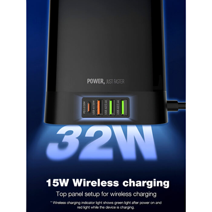 LDNIO SEW 4485 Multifunctional Smart Tower Power Strip with 2500W Surge Protection and Wireless Charging - Image 9