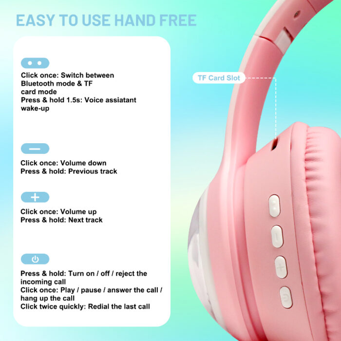 AKZ-08 Adorable Cartoon Design Bluetooth 5.3 Wireless Headphones with Hi-Res Audio, Long Battery Life, and Built-in Mic - Image 13
