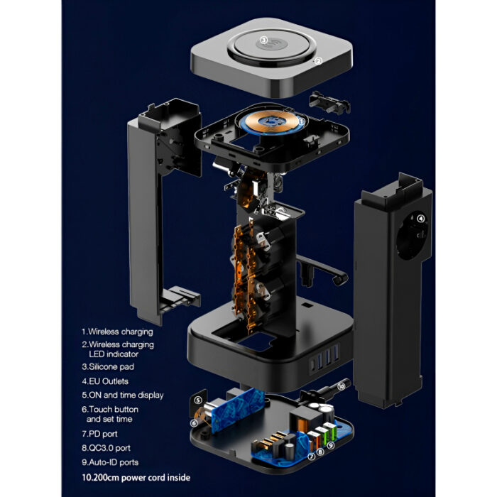 LDNIO SEW 4485 Multifunctional Smart Tower Power Strip with 2500W Surge Protection and Wireless Charging - Image 17