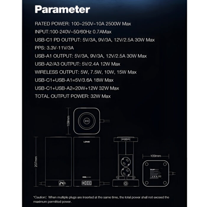 LDNIO SEW 4485 Multifunctional Smart Tower Power Strip with 2500W Surge Protection and Wireless Charging - Image 18