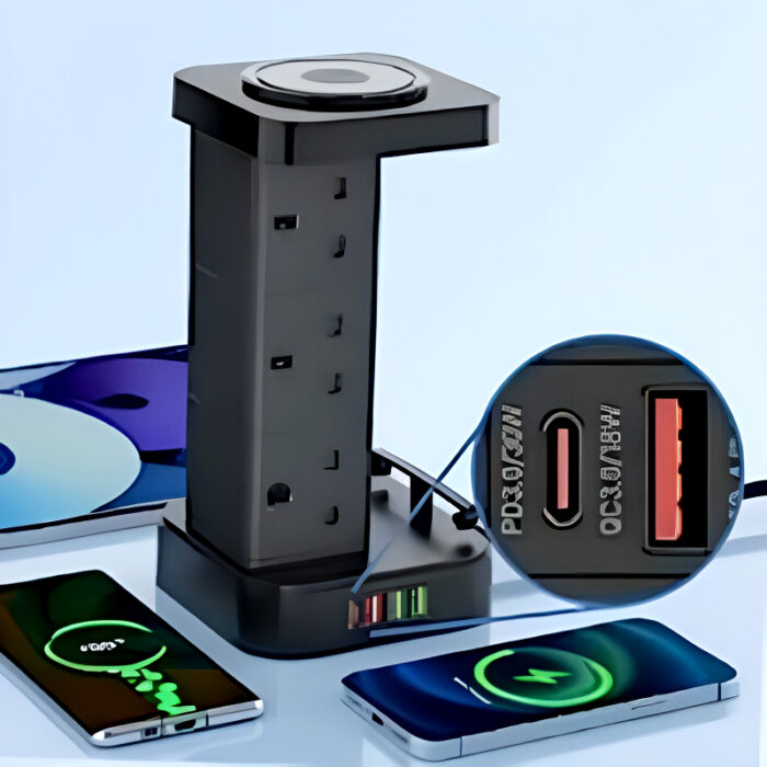 LDNIO SEW 4485 Multifunctional Smart Tower Power Strip with 2500W Surge Protection and Wireless Charging - Image 4