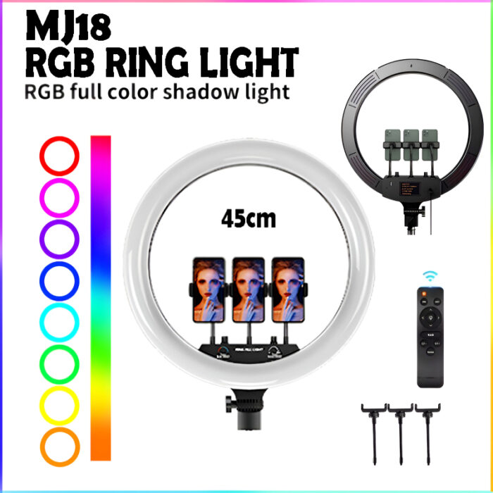 MJ18 45 CM RGB LED Soft Ring Light with 3 Phone Holders and Remote Control - Image 10