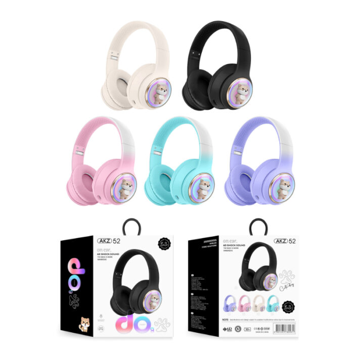 AKZ-52 Cute Cartoon Bluetooth 5.3 Wireless Headphones with HiFi Sound, TF Card Slot and Foldable Design - Image 2