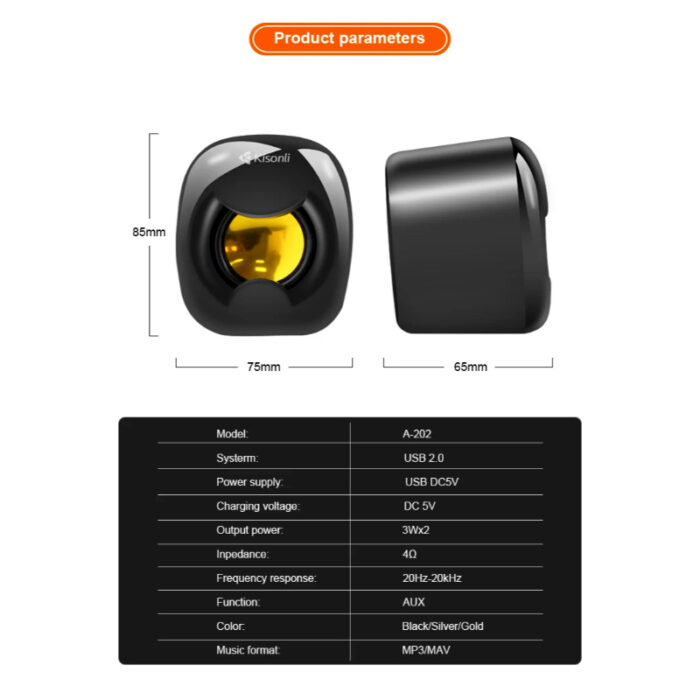 Kisonli A-202 Compact Stereo USB 2.0 PC Speakers with Deep Bass and AUX Input - Image 6