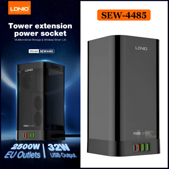 LDNIO SEW 4485 Multifunctional Smart Tower Power Strip with 2500W Surge Protection and Wireless Charging - Image 1