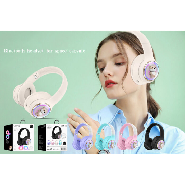 AKZ-52 Cute Cartoon Bluetooth 5.3 Wireless Headphones with HiFi Sound, TF Card Slot and Foldable Design - Image 9