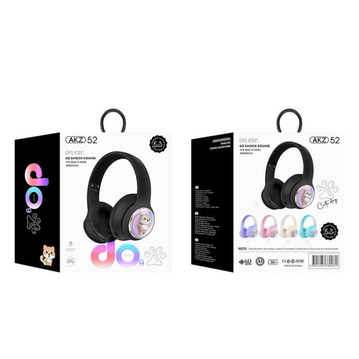 AKZ-52 Cute Cartoon Bluetooth 5.3 Wireless Headphones with HiFi Sound, TF Card Slot and Foldable Design - Image 10