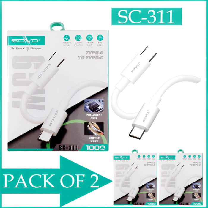 Pack Of 2 SOVO SC-311 Type-C To Type-C Fast Charging Cable - Image 1