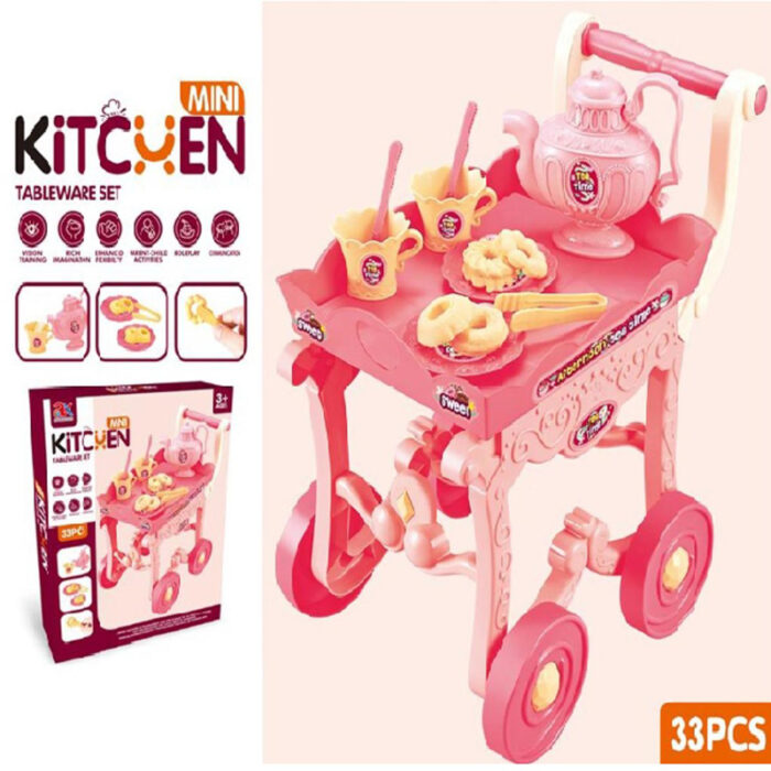 33Pcs Vibrant and Exciting Kitchen Tableware Toy Cart With Food Items And Utensils For Educational Play - Image 1