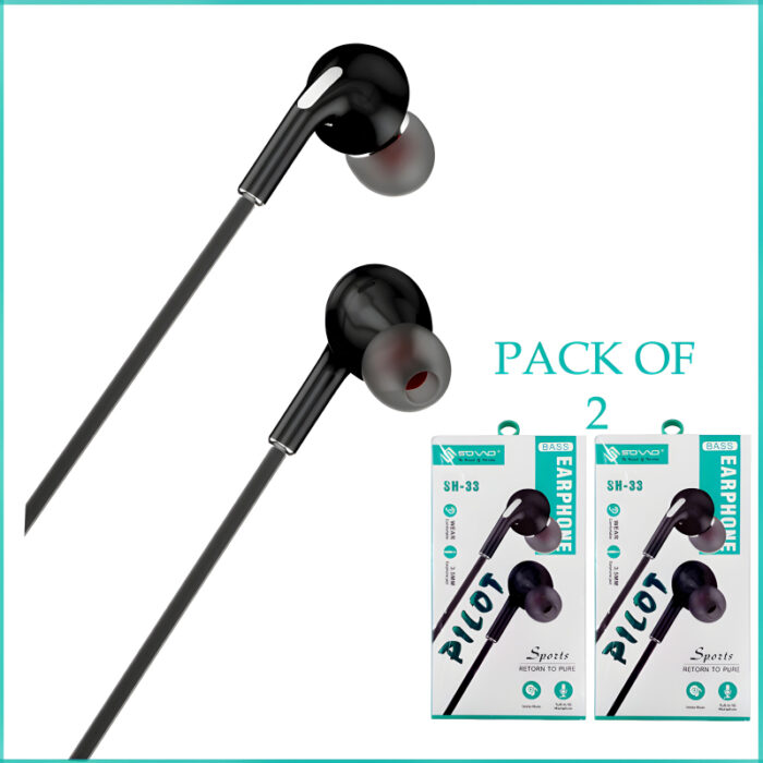 Pack Of 2 SOVO SH-33 Pilot High Fidelity Stereo Music Handsfree - Image 2
