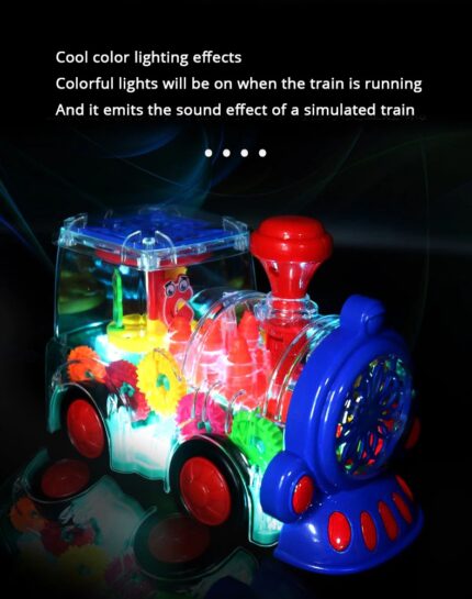 Electric Transparent Gear Train Universal Walking Train Colorful Lights Musical Toy