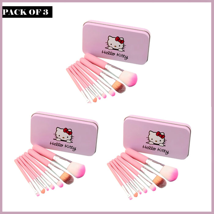 Pack Of 3 Cute Mini Hello Kitty 7PCS Makeup Brush Kit - Image 4