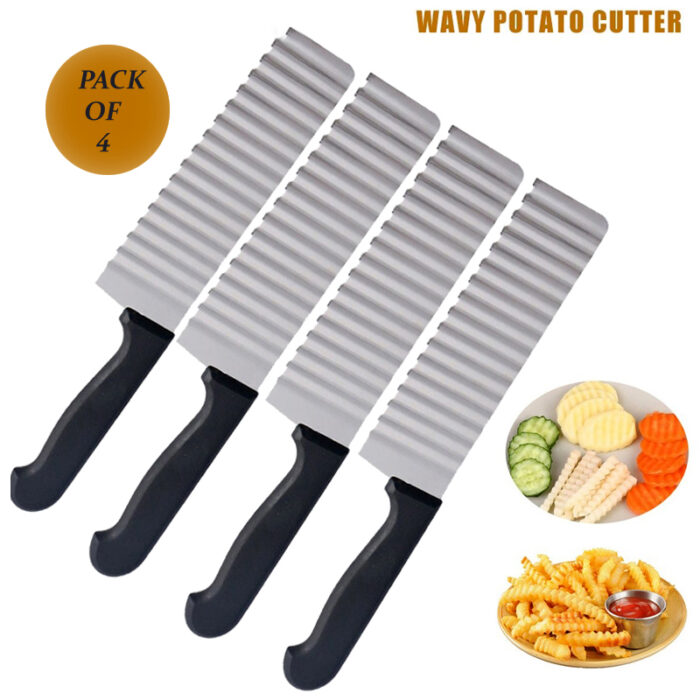 Pack Of 4 French Fries Cutter Stainless Steel Waving Knives - Image 1