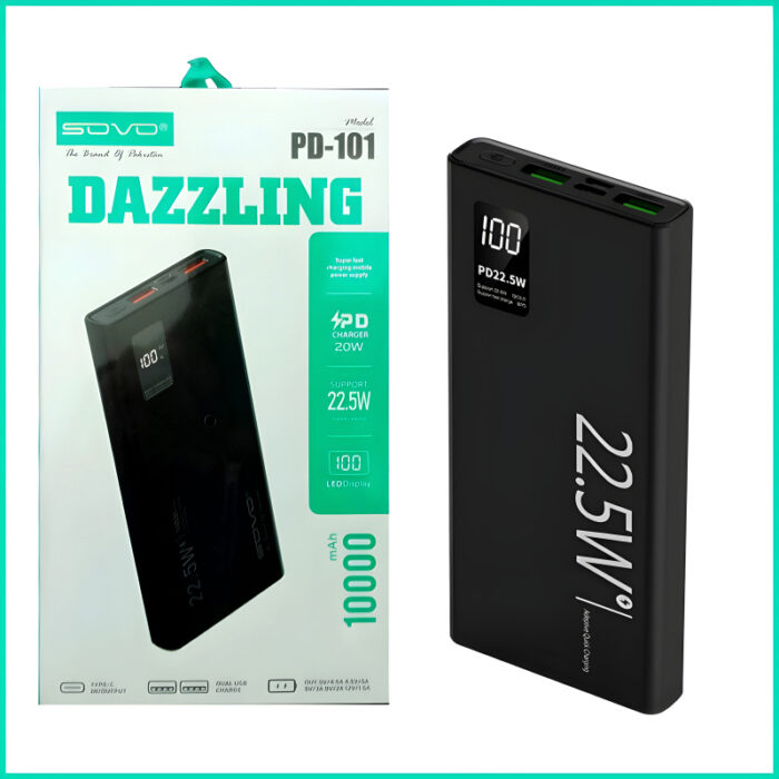SOVO PD-101 Dazzling 10000mAh LED Display Portable Charger Power Bank - Image 1