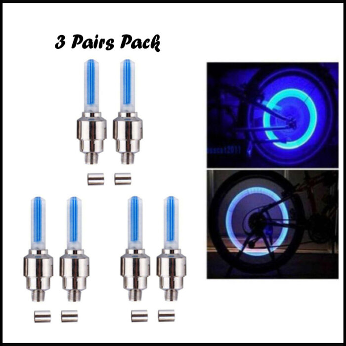 Pack Of 3 Pairs LED Tire Valve Caps Lights For Motorcycle, Mountain And Road Bikes - Image 1