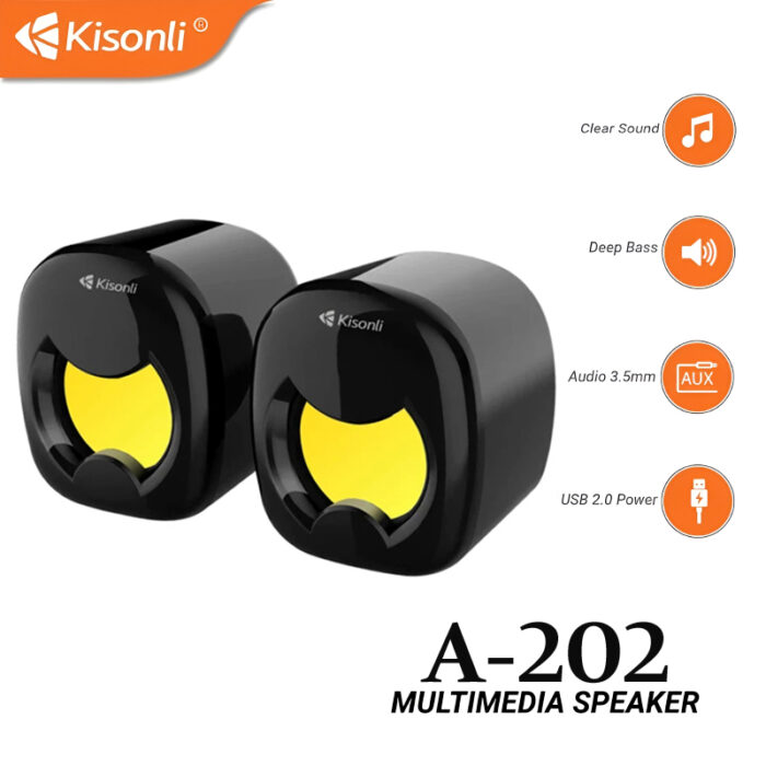 Kisonli A-202 Compact Stereo USB 2.0 PC Speakers with Deep Bass and AUX Input - Image 1